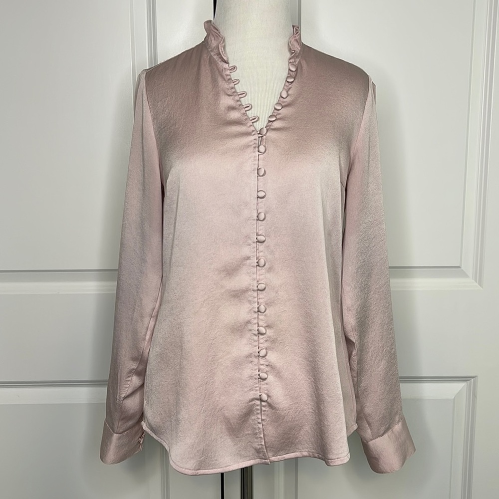 Pink Blush Ruffle Neck Portofino Shirt